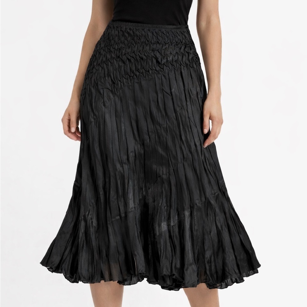 Cache Black Textured Pleated Midi Skirt NWT Size L Flowy